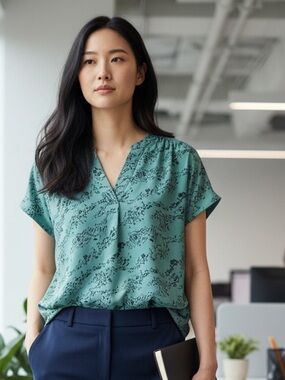 Apt. 9 Green and Black Patterned Blouse